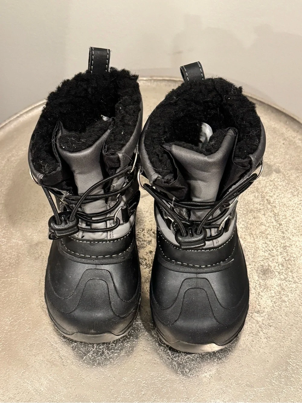 Kids Black & Gray Insulated Rain and Snow Boots